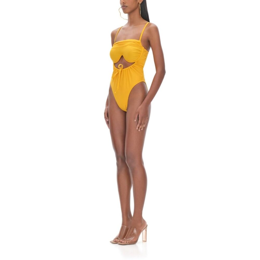 NWT Andrea Iyamah Tiaca One Piece Swimsuit In Marigold Yellow Cutout‎ Size S